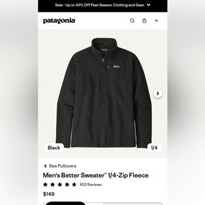 Patagonia Men's Black Zip-Up Sweater